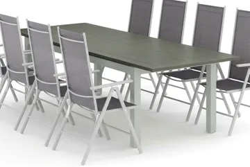 Monaco udendørs spisegruppe udtrækkelig 210/310x90 med 8 Maggie positionsstole - Hvid/Grå - Havemøbler - Udendørsgruppe - Havesæt