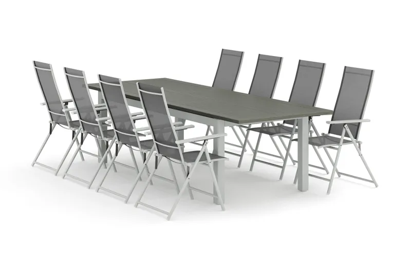 Monaco udendørs spisegruppe udtrækkelig 210/310x90 med 8 Sanna positionsstole - Hvid/Grå - Havemøbler - Udendørsgruppe - Havesæt