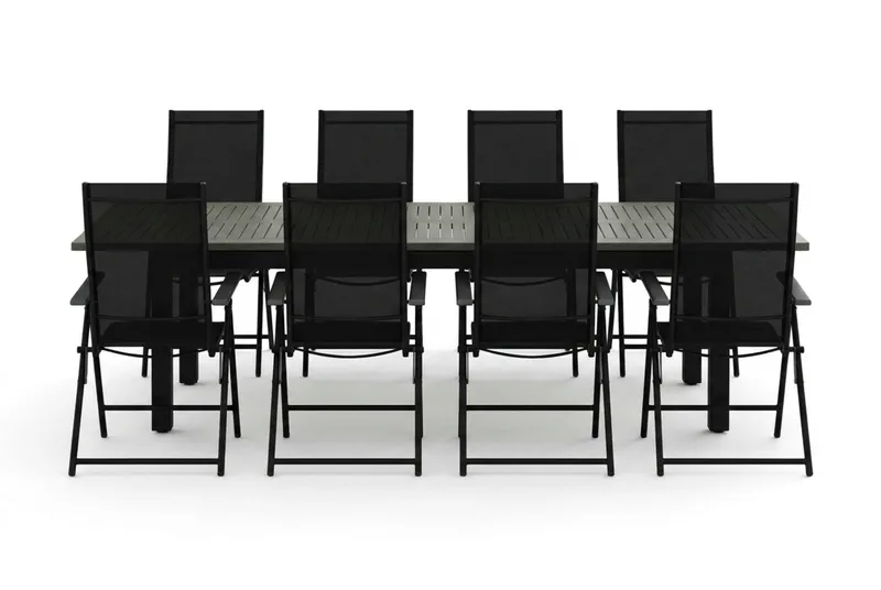 Monaco udendørs spisegruppe udtrækkelig 210/310x90 med 8 Sanna positionsstole - Sort/Grå - Havemøbler - Udendørsgruppe - Havesæt