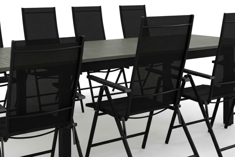 Monaco udendørs spisegruppe udtrækkelig 210/310x90 med 8 Sanna positionsstole - Sort/Grå - Havemøbler - Udendørsgruppe - Havesæt