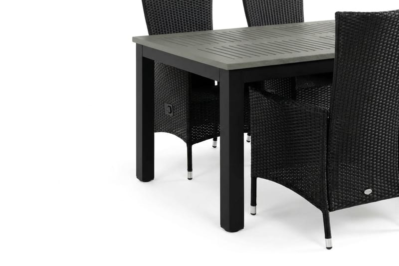 Monaco udtrækkelig udendørs spisegruppe inkl. tillægsplade 150-250 cm med 4 Jenny justerbar spisestol - Sort/Grå - Havemøbler - Udendørsgruppe - Havesæt