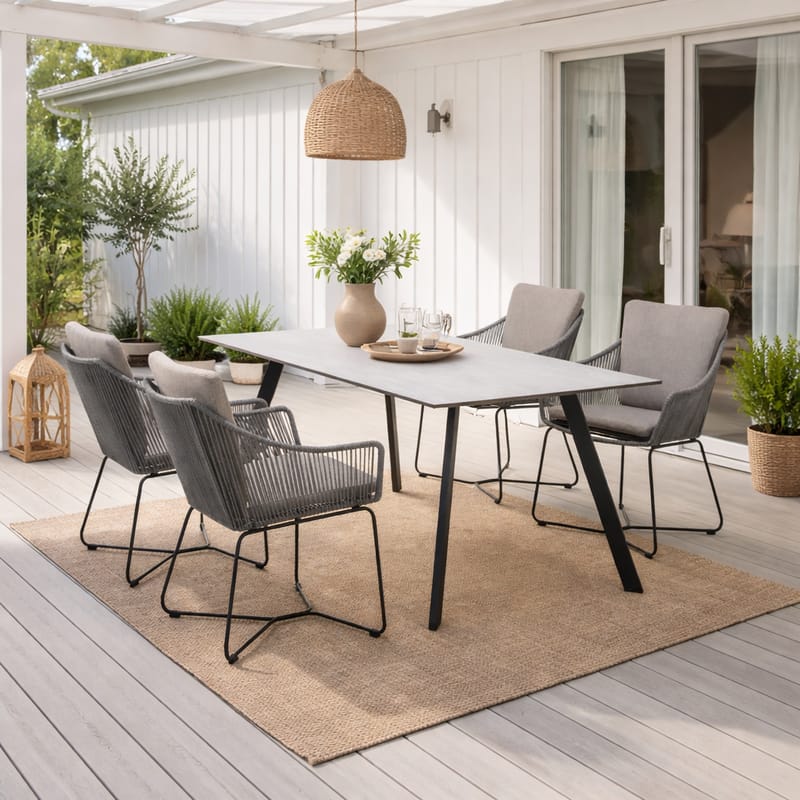 OPAL Spisegruppe 160 & 4 lænestole - Grå - Havemøbler - Udendørsgruppe - Havesæt