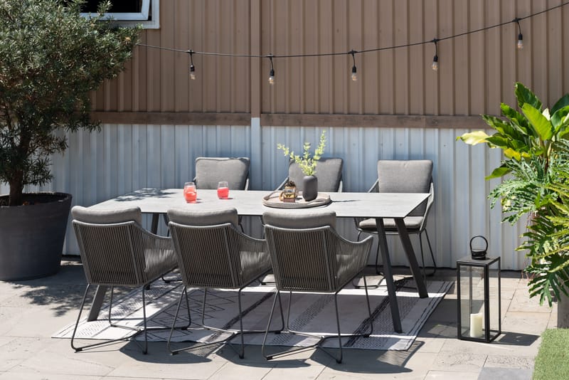 OPAL Spisegruppe 220 & 6 lænestole - Grå - Havemøbler - Udendørsgruppe - Havesæt