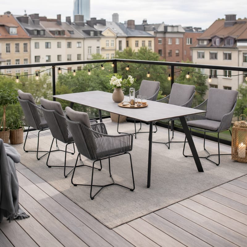 OPAL Spisegruppe 220 & 6 lænestole - Grå - Havemøbler - Udendørsgruppe - Havesæt