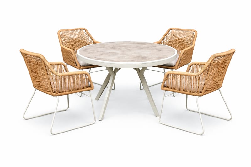 Palermo Rund Spisegruppe 130 med 4 Seville lænestole, Grå/Beige