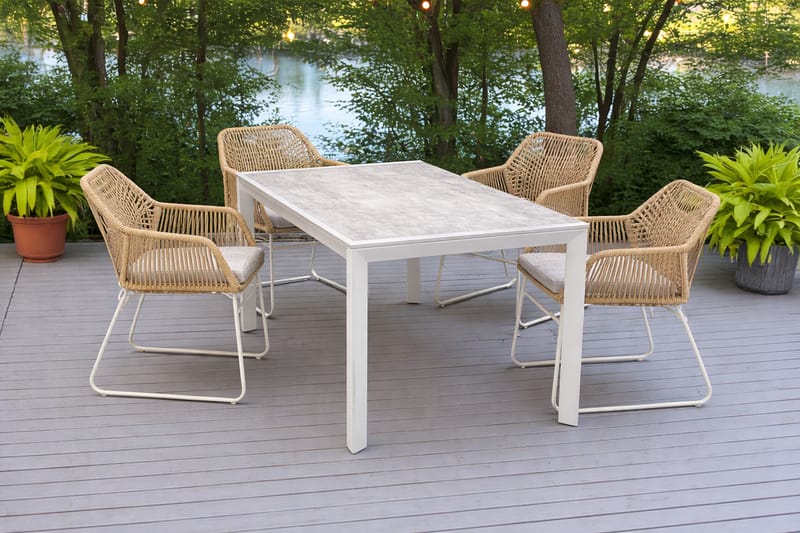 Palermo Spisegruppe Udendørs 200 med 4 Seville lænestole - Grå/Beige - Havemøbler - Udendørsgruppe - Havesæt