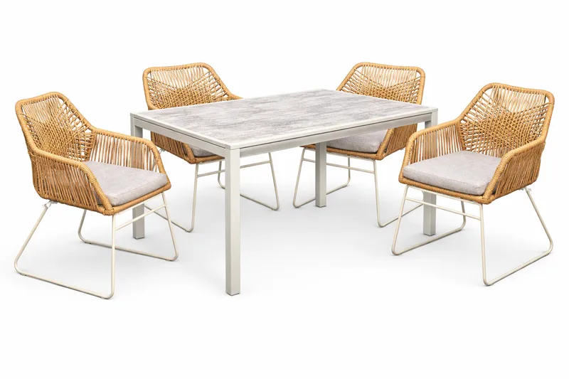 Palermo Spisegruppe Udendørs 200 med 4 Seville lænestole, Grå/Beige