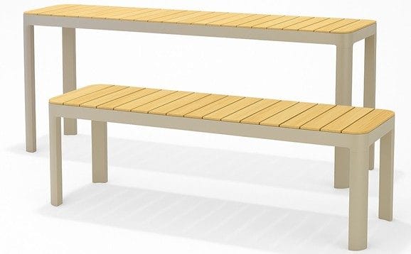 Portals Altan Sæt bord + bænk 140 cm, Beige/Træ