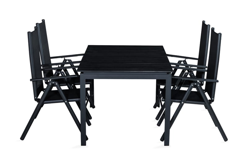 Portland Spisebordssæt 160-220x90 + 4 Maggie Positionsstol - Sort - Havesæt