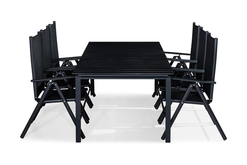 Portland Spisebordssæt 220-280x90 + 6 Maggie Positionsstol - Sort - Havesæt