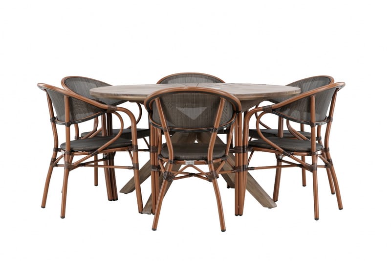 Rosario Matgruppe 140 cm Rund med 6 Vila Real Stole - Brun - Havemøbler - Udendørsgruppe - Havesæt