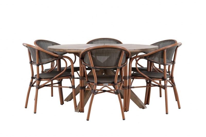 Rosario Matgruppe 140 cm Rund med 6 Vila Real Stole - Brun - Havemøbler - Udendørsgruppe - Havesæt