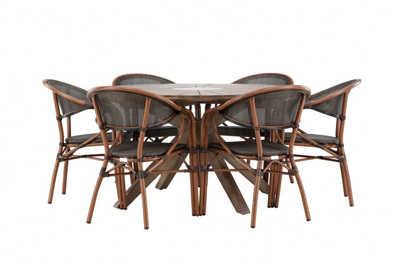 Rosario Matgruppe 140 cm Rund med 6 Vila Real Stole - Brun - Havemøbler - Udendørsgruppe - Havesæt