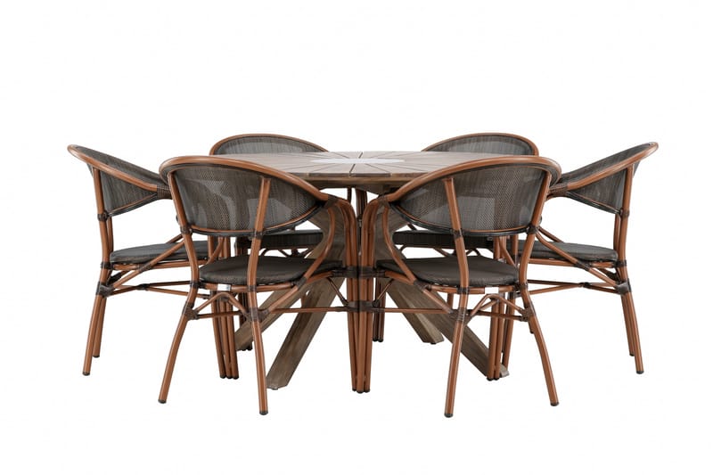 Rosario Matgruppe 140 cm Rund med 6 Vila Real Stole - Brun - Havemøbler - Udendørsgruppe - Havesæt