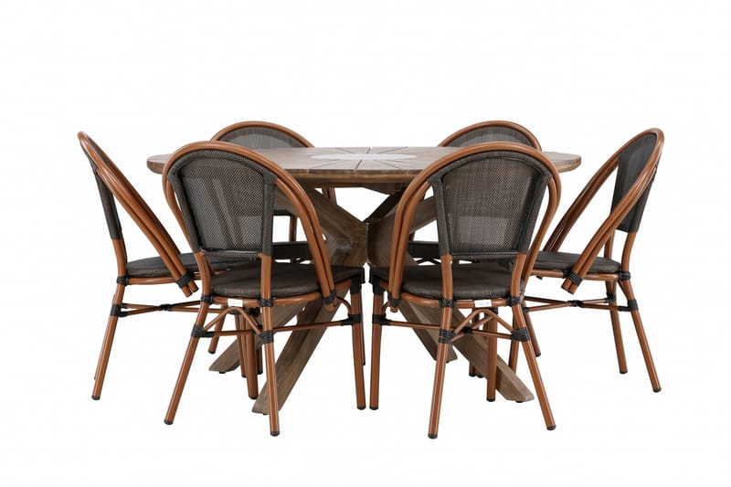 Rosario Spisegruppe 140 cm Rund med 6 Guarda Stole - Brun - Havemøbler - Udendørsgruppe - Havesæt