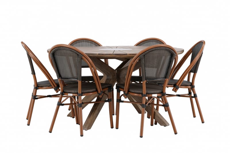 Rosario Spisegruppe 140 cm Rund med 6 Guarda Stole - Brun - Havemøbler - Udendørsgruppe - Havesæt