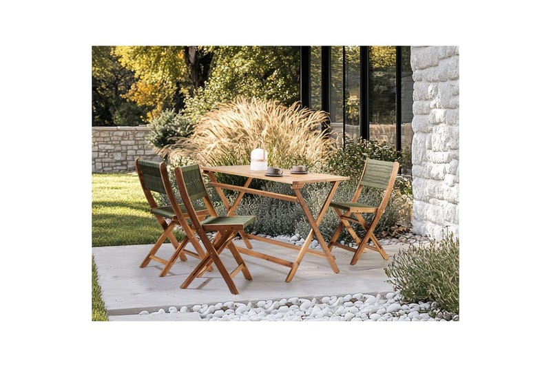 Sammenklappelige havemøbler Prossedi - Grønt, lyst træ - Havemøbler - Udendørsgruppe - Havesæt