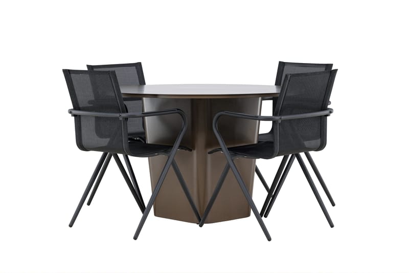 Santa Spisegruppe 120 cm Rund med 4 Alina Stole - Brun - Havemøbler - Udendørsgruppe - Havesæt