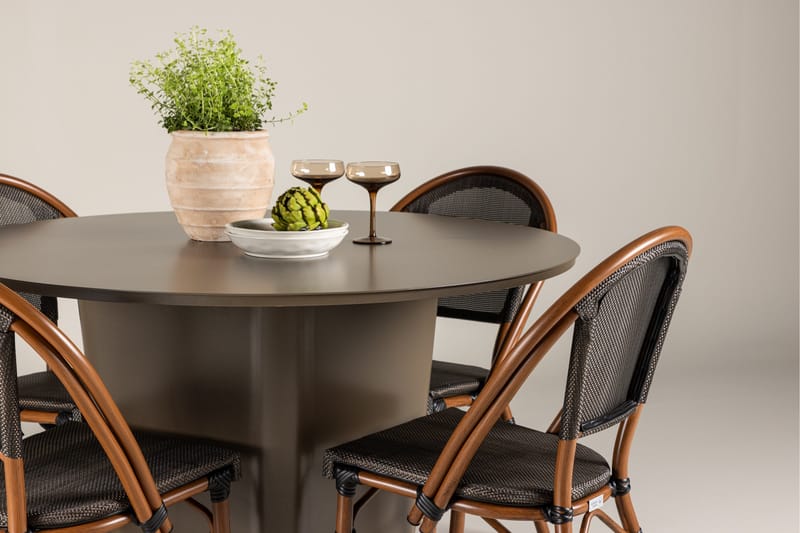 Santa Spisegruppe 120 cm Rund med 4 Guarda Stole - Brun - Havemøbler - Udendørsgruppe - Havesæt