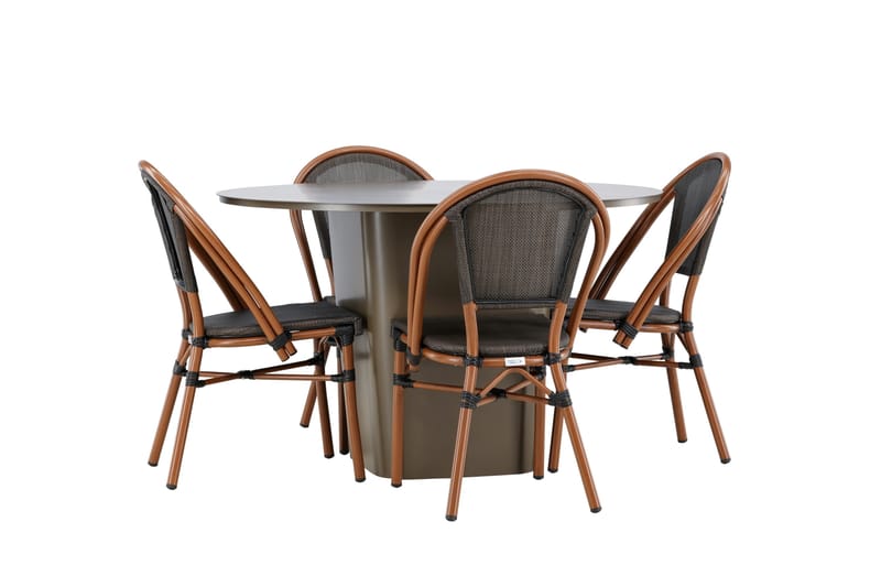 Santa Spisegruppe 120 cm Rund med 4 Guarda Stole - Brun - Havemøbler - Udendørsgruppe - Havesæt