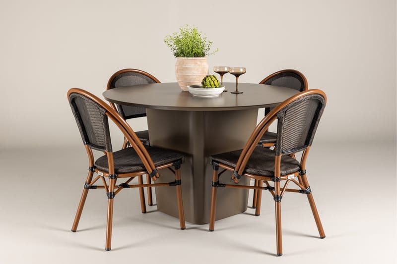 Santa Spisegruppe 120 cm Rund med 4 Guarda Stole - Brun - Havemøbler - Udendørsgruppe - Havesæt