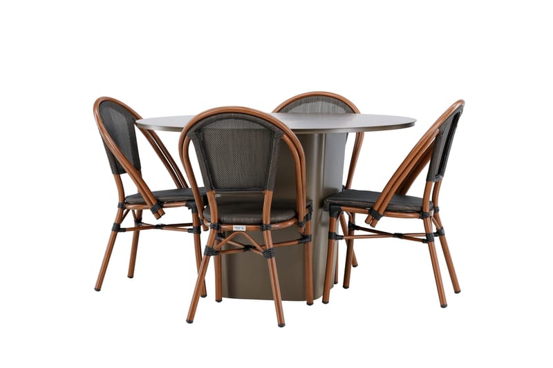 Santa Spisegruppe 120 cm Rund med 4 Guarda Stole - Brun - Havemøbler - Udendørsgruppe - Havesæt