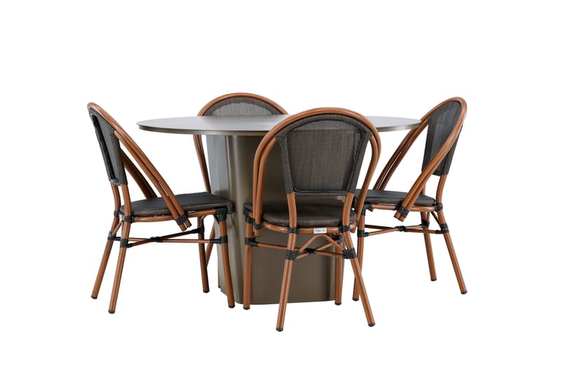 Santa Spisegruppe 120 cm Rund med 4 Guarda Stole - Brun - Havemøbler - Udendørsgruppe - Havesæt
