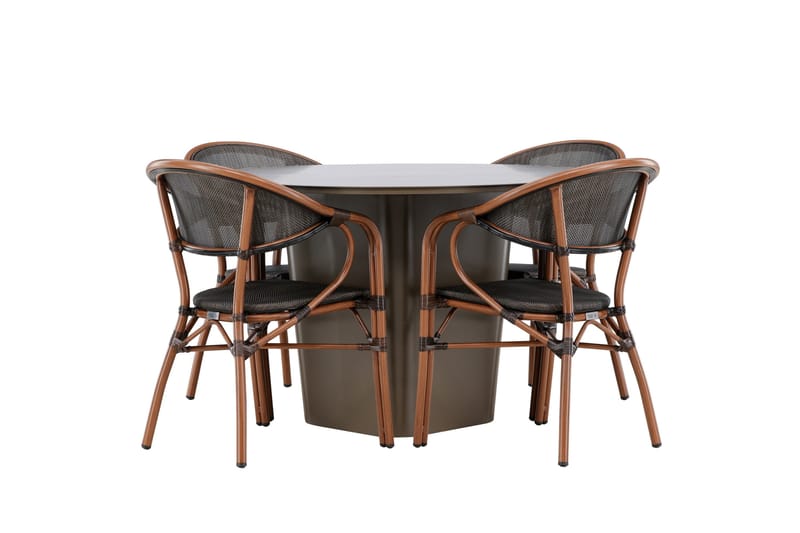 Santa Spisegruppe 120 cm Rund med 4 Vila Real Stole, Brun