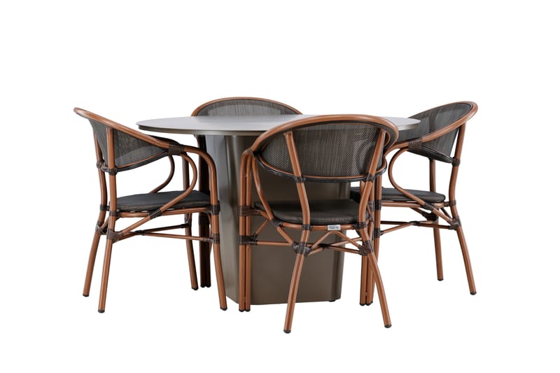 Santa Spisegruppe 120 cm Rund med 4 Vila Real Stole - Brun - Havemøbler - Udendørsgruppe - Havesæt