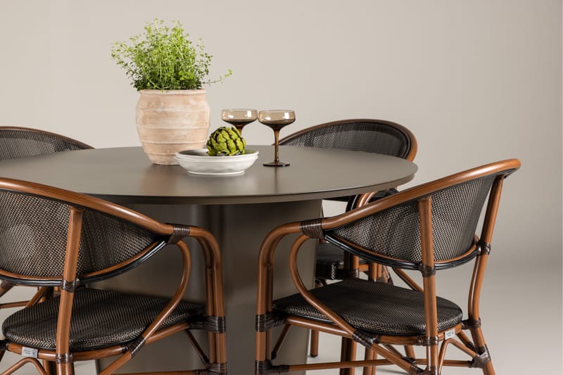 Santa Spisegruppe 120 cm Rund med 4 Vila Real Stole - Brun - Havemøbler - Udendørsgruppe - Havesæt