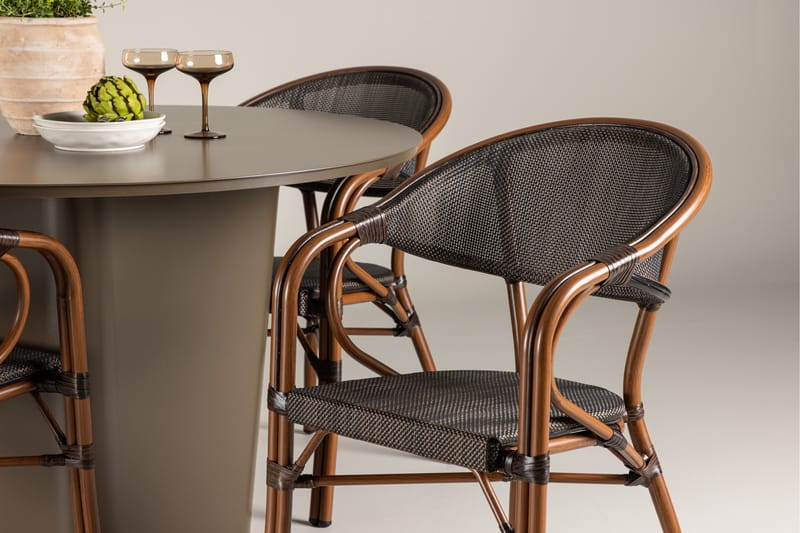 Santa Spisegruppe 120 cm Rund med 4 Vila Real Stole - Brun - Havemøbler - Udendørsgruppe - Havesæt