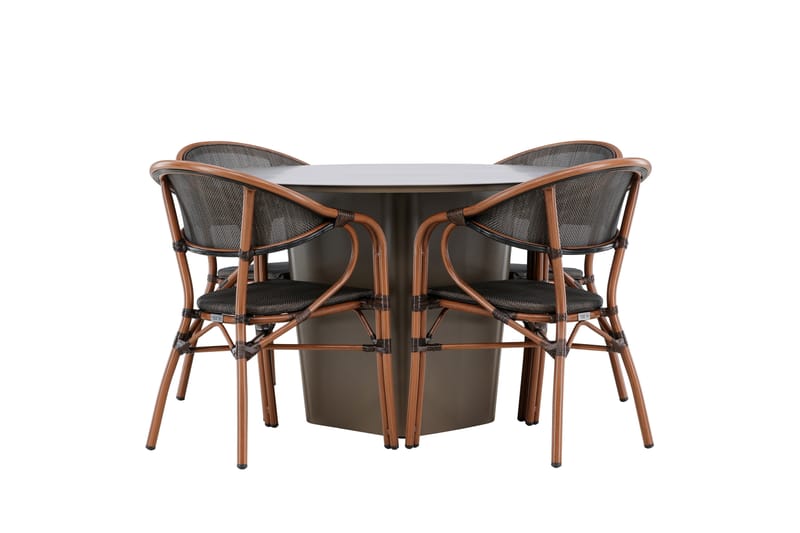 Santa Spisegruppe 120 cm Rund med 4 Vila Real Stole - Brun - Havemøbler - Udendørsgruppe - Havesæt