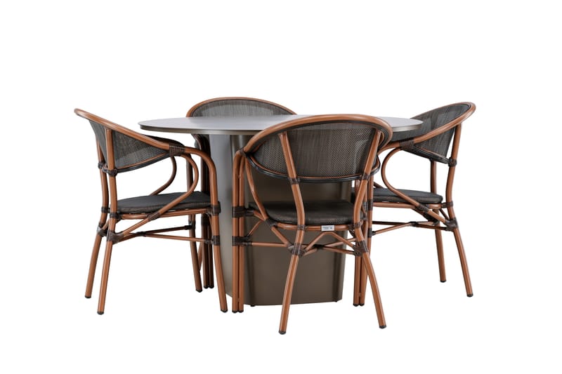 Santa Spisegruppe 120 cm Rund med 4 Vila Real Stole - Brun - Havemøbler - Udendørsgruppe - Havesæt