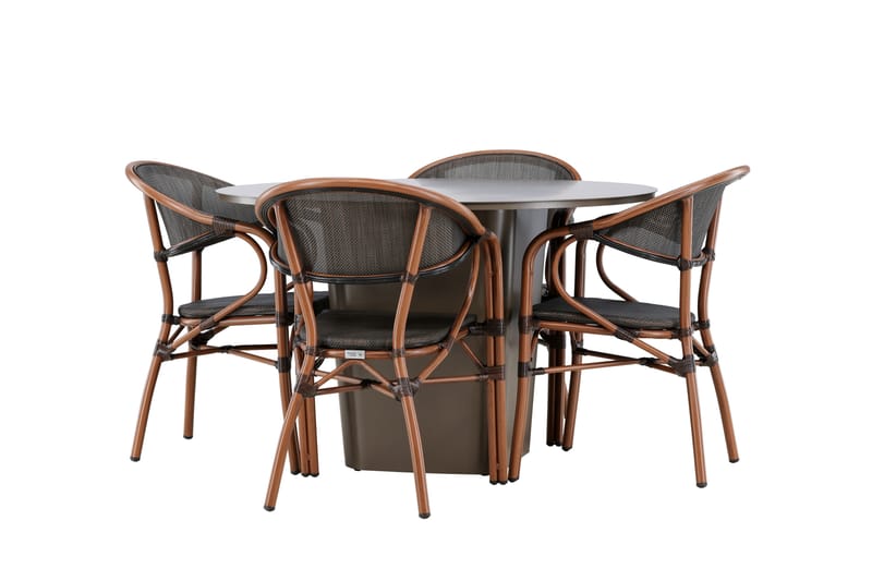 Santa Spisegruppe 120 cm Rund med 4 Vila Real Stole - Brun - Havemøbler - Udendørsgruppe - Havesæt