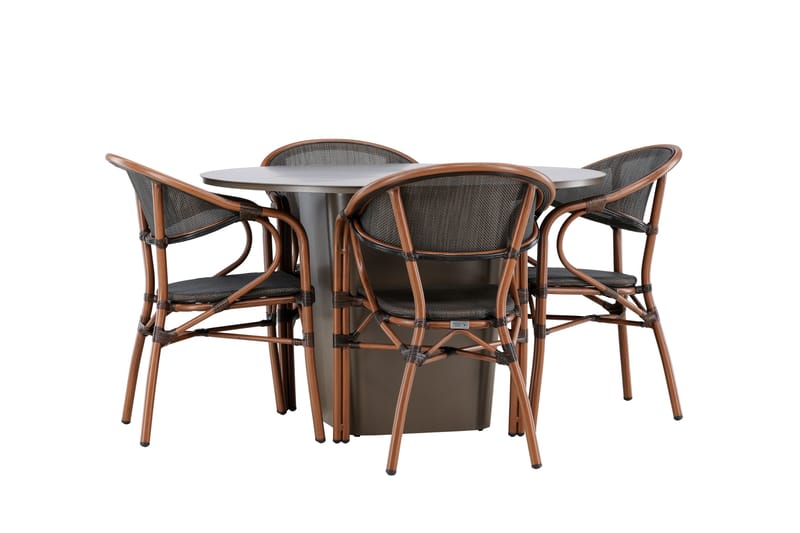 Santa Spisegruppe 120 cm Rund med 4 Vila Real Stole - Brun - Havemøbler - Udendørsgruppe - Havesæt