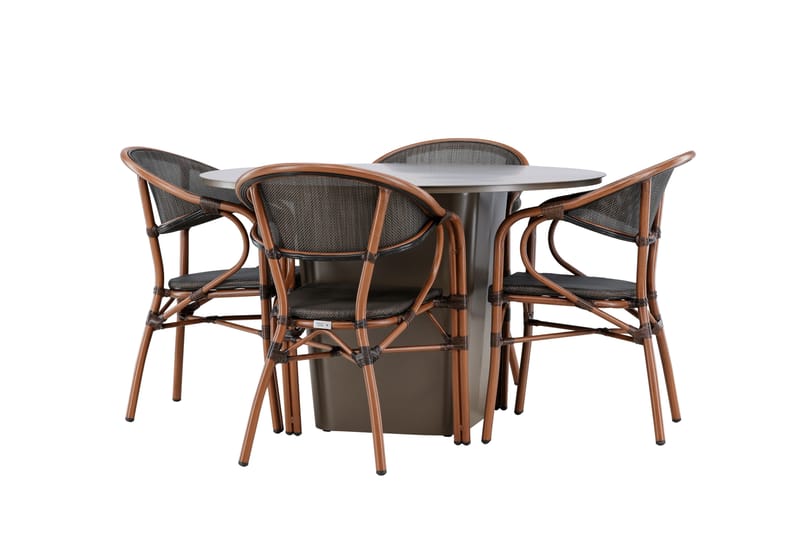 Santa Spisegruppe 120 cm Rund med 4 Vila Real Stole - Brun - Havemøbler - Udendørsgruppe - Havesæt
