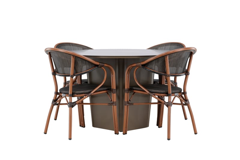 Santa Spisegruppe 120 cm Rund med 4 Vila Real Stole - Brun - Havemøbler - Udendørsgruppe - Havesæt