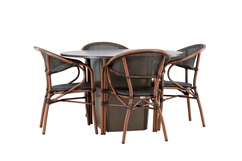 Santa Spisegruppe 120 cm Rund med 4 Vila Real Stole - Brun - Havemøbler - Udendørsgruppe - Havesæt