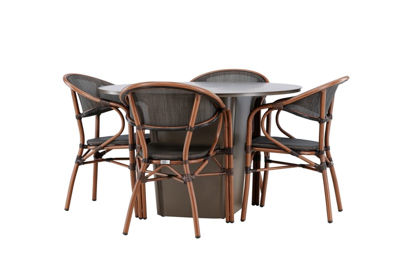 Santa Spisegruppe 120 cm Rund med 4 Vila Real Stole - Brun - Havemøbler - Udendørsgruppe - Havesæt