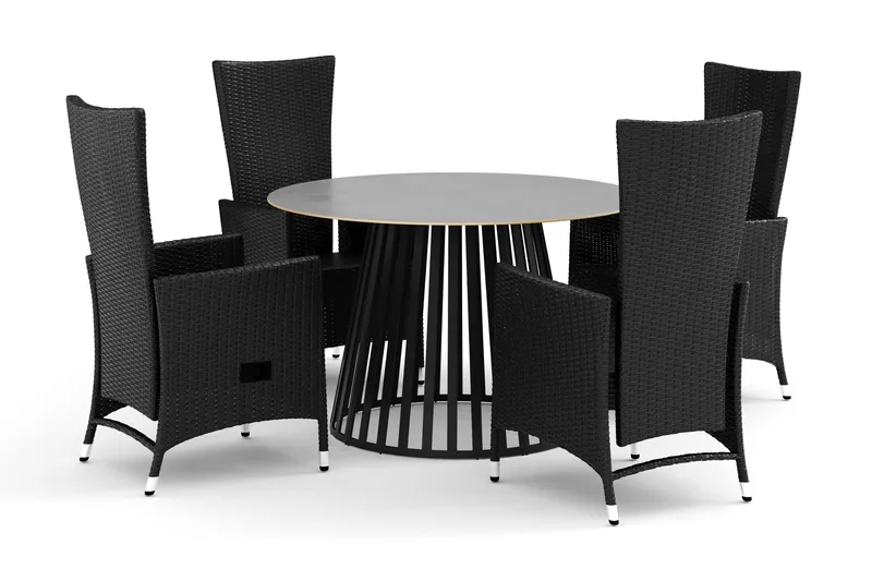 Sensi udendørs spisegruppe 120 cm med 4 Jenny spisestole, Sort