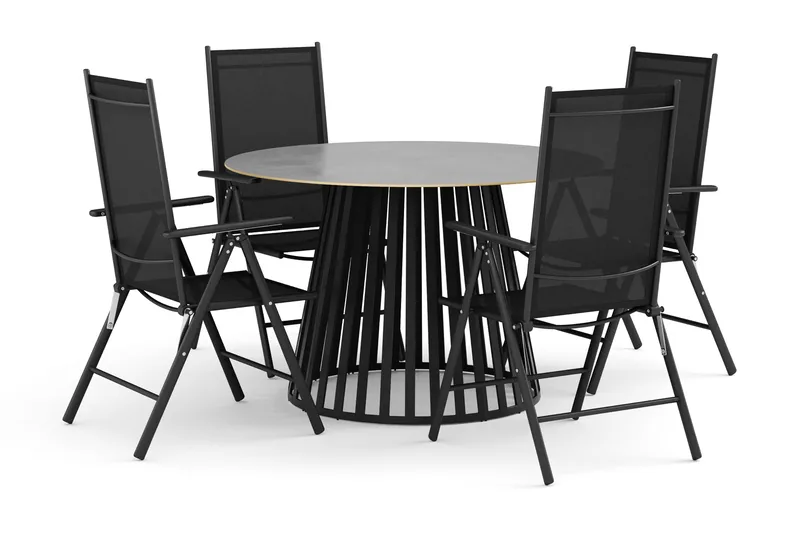 Sensi udendørs spisegruppe 120 cm med 4 Maggie positionsstole, Sort