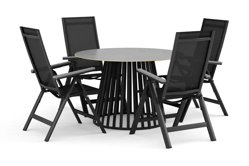 Sensi udendørs spisegruppe 120 cm med 4 Monaco Light positionsstole, Sort