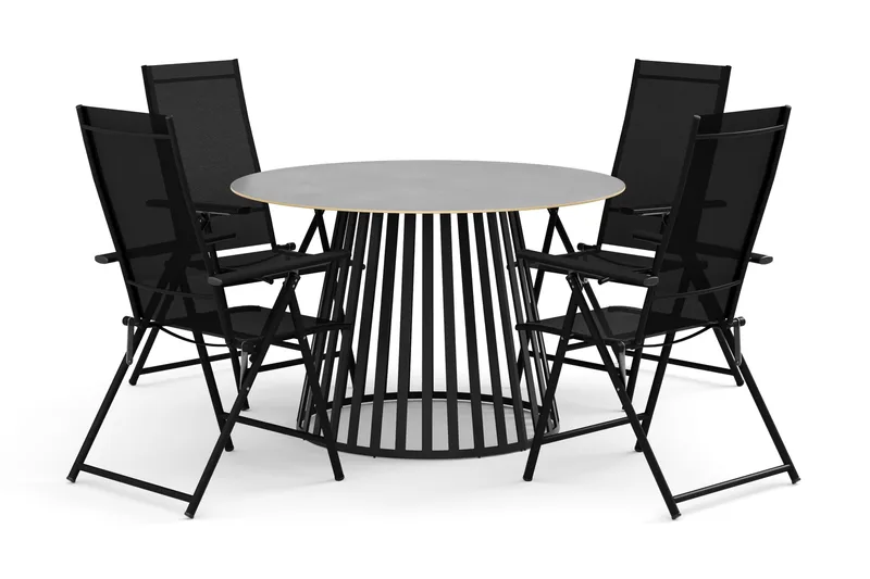 Sensi udendørs spisegruppe 120 cm med 4 Sanna positionsstole, Sort