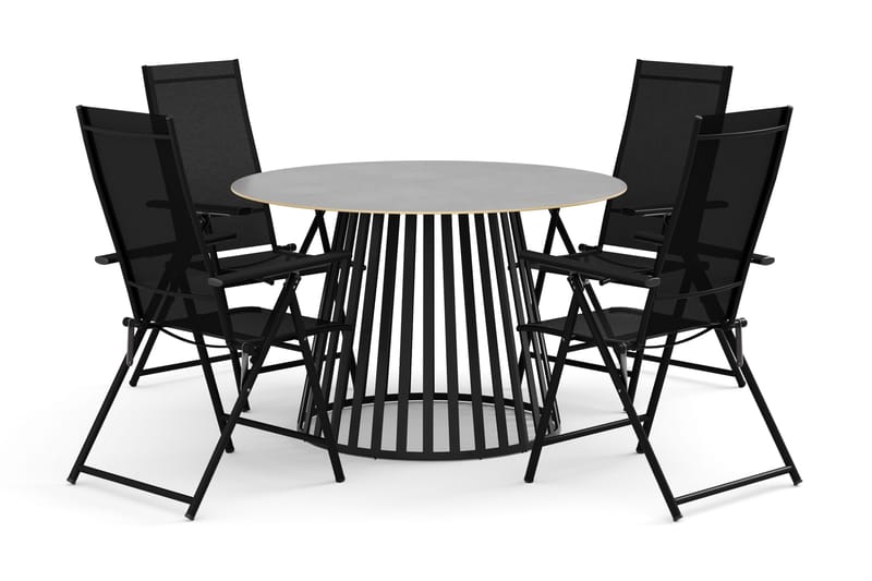 Sensi udendørs spisegruppe 120 cm med 4 Sanna positionsstole, Sort