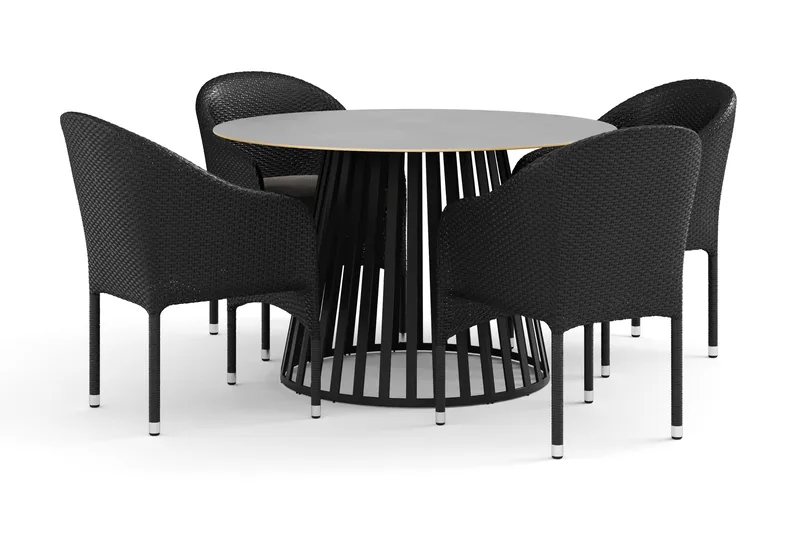 Sensi udendørs spisegruppe 120 cm med 4 Thor lænestole, Sort
