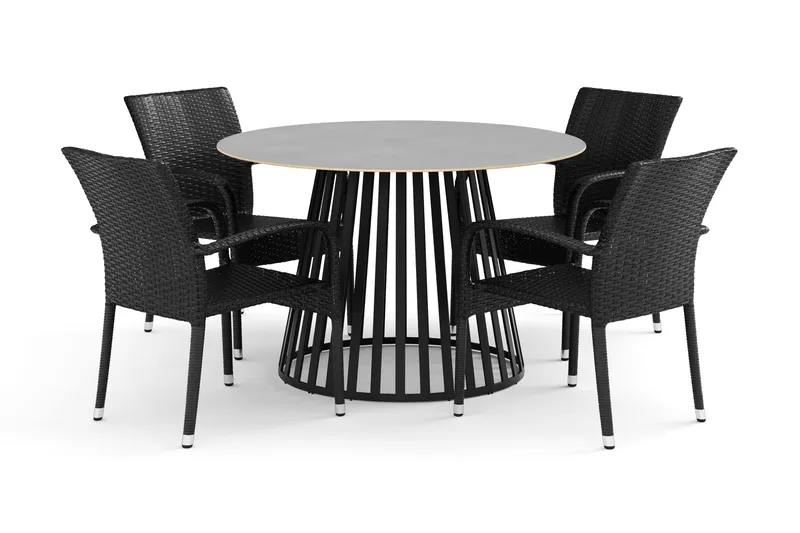 Sensi udendørs spisegruppe 120 cm med 4 Thor Light udendørs lænestole, Sort