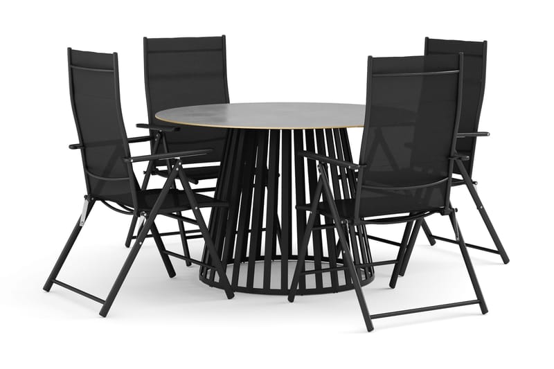 Sensi udendørs spisegruppe 120 cm med 4 positionsstole, Sort