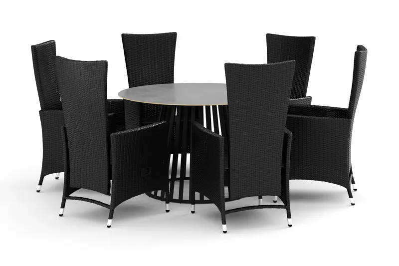 Sensi udendørs spisegruppe 120 cm med 6 Jenny spisestole, Sort