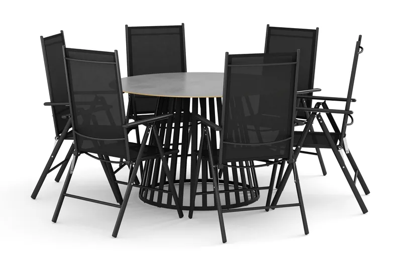 Sensi udendørs spisegruppe 120 cm med 6 Maggie positionsstole, Sort