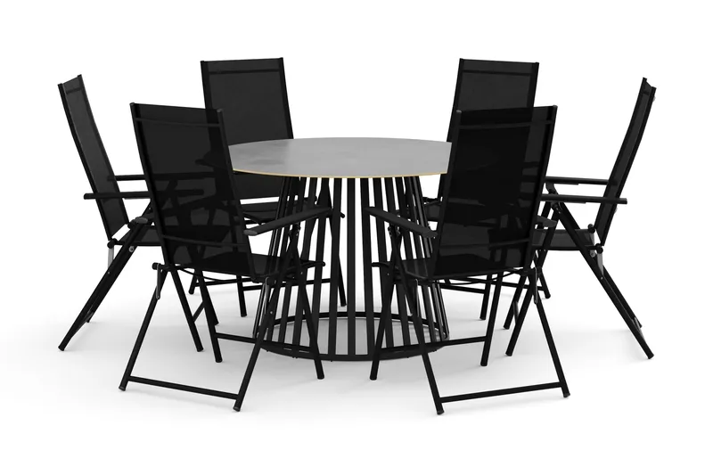 Sensi udendørs spisegruppe 120 cm med 6 Sanna positionsstole, Sort
